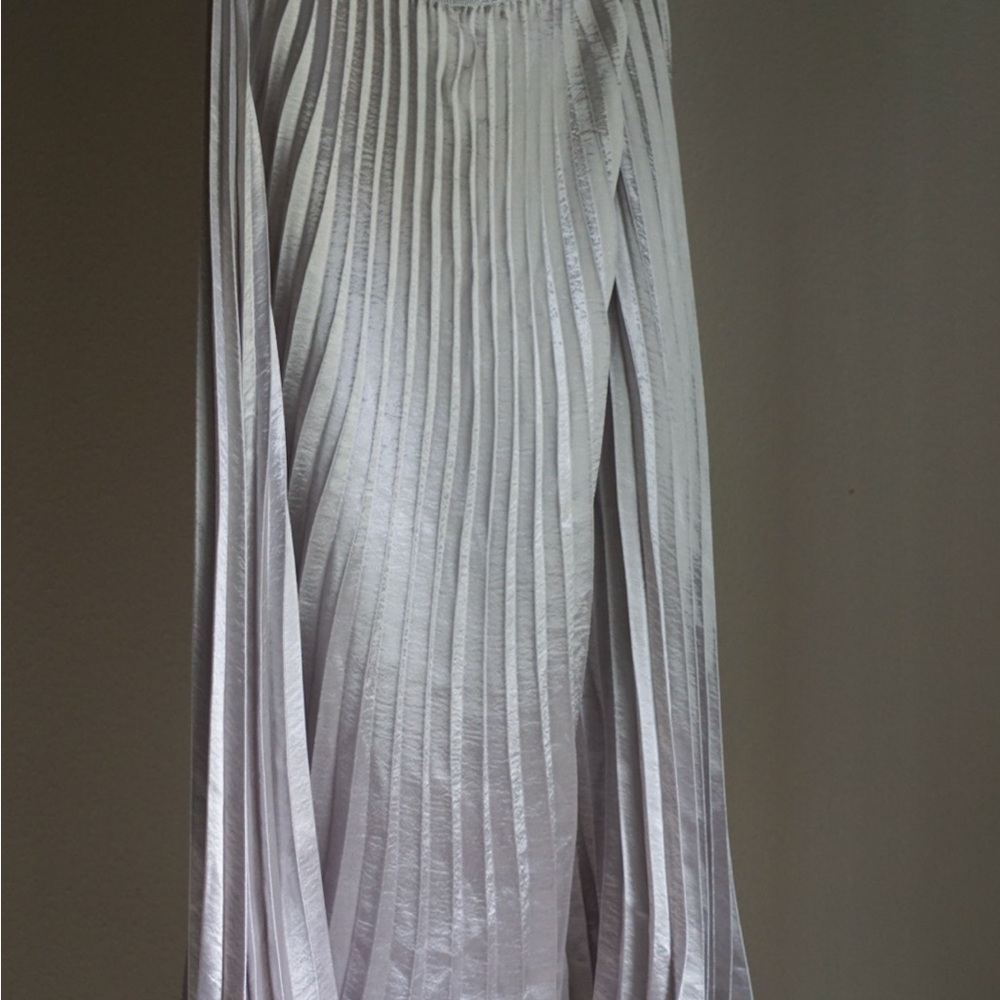 Lucy Paris Metallic Silver Pleated Maxi Skirt